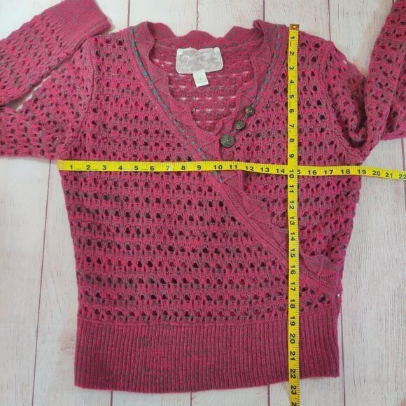 Anthropologie Nick & Mo crochet faux wrap V-neck sweater sz S - Picture 6 of 7